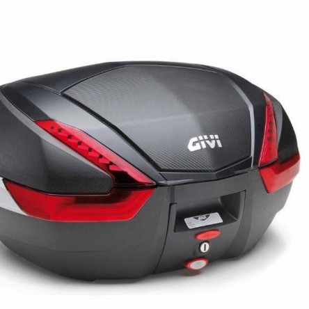 MALETA GIVI NEGRA 47 LTS AMB acabat en TEXTURA DE CARBONI I catadrióptrics VERMELL